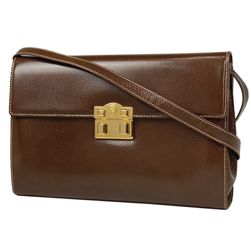 Gucci Logo Shoulder Bag Leather Brown